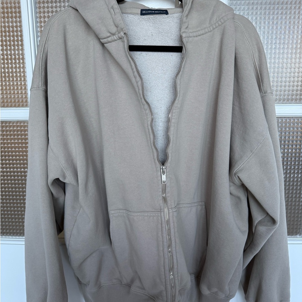 Brandy Melville Tan Zip-Up Hoodie